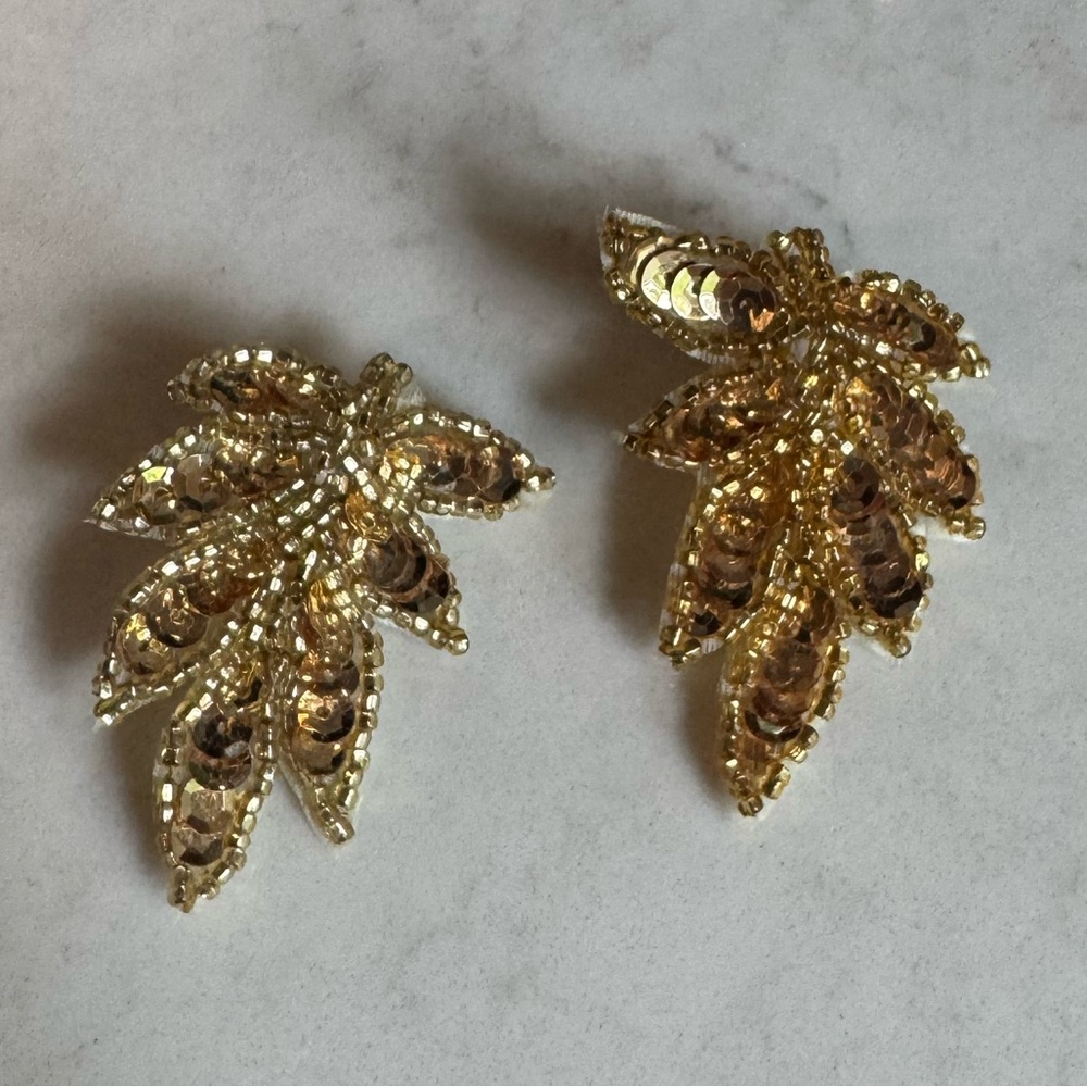 Vintage Gold Sequin Leaf Earrings